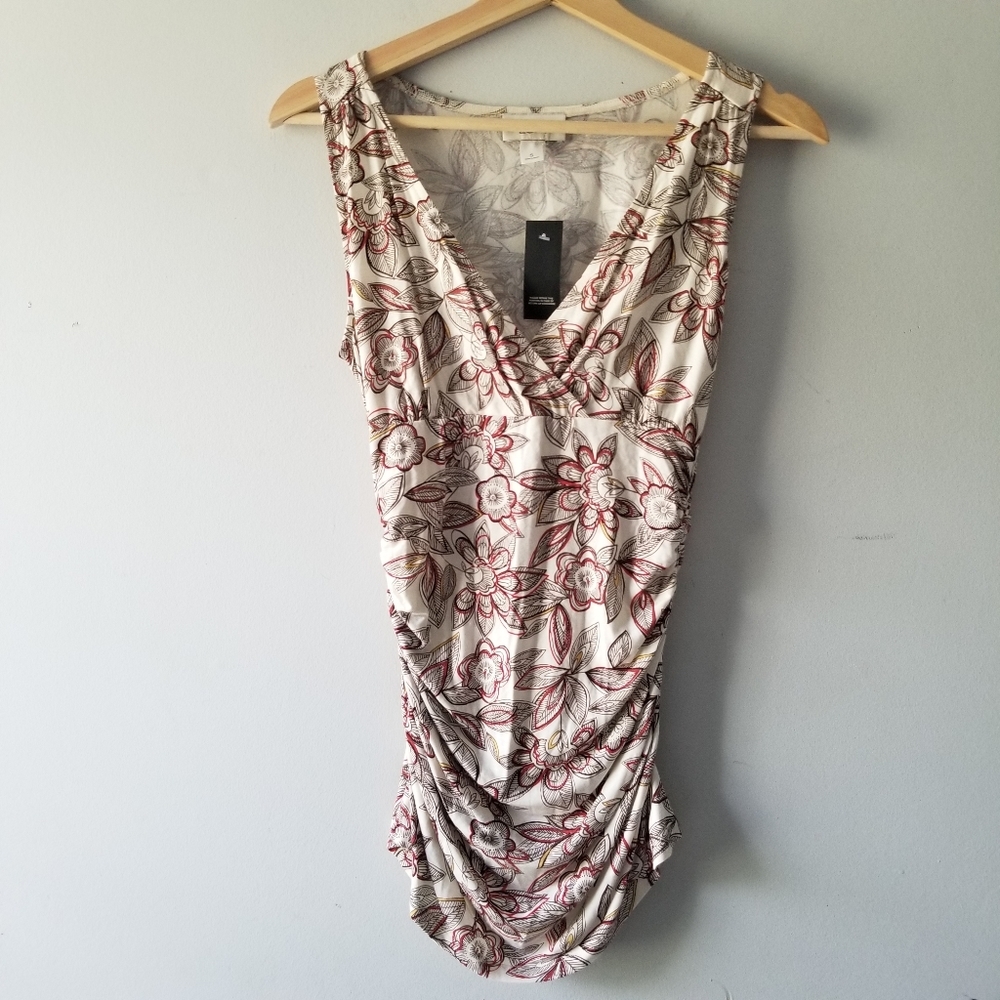 Ann Taylor Loft Floral Sleeveless Ruched Soft Stretchy Top